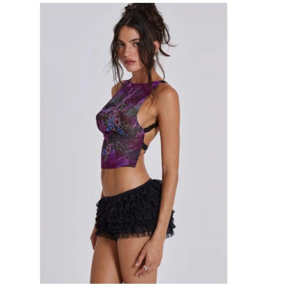 Jaded London Hera Backless Hotfix Mesh Top